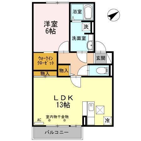 イーストヒルズ高松F(1LDK/1階)の間取り写真