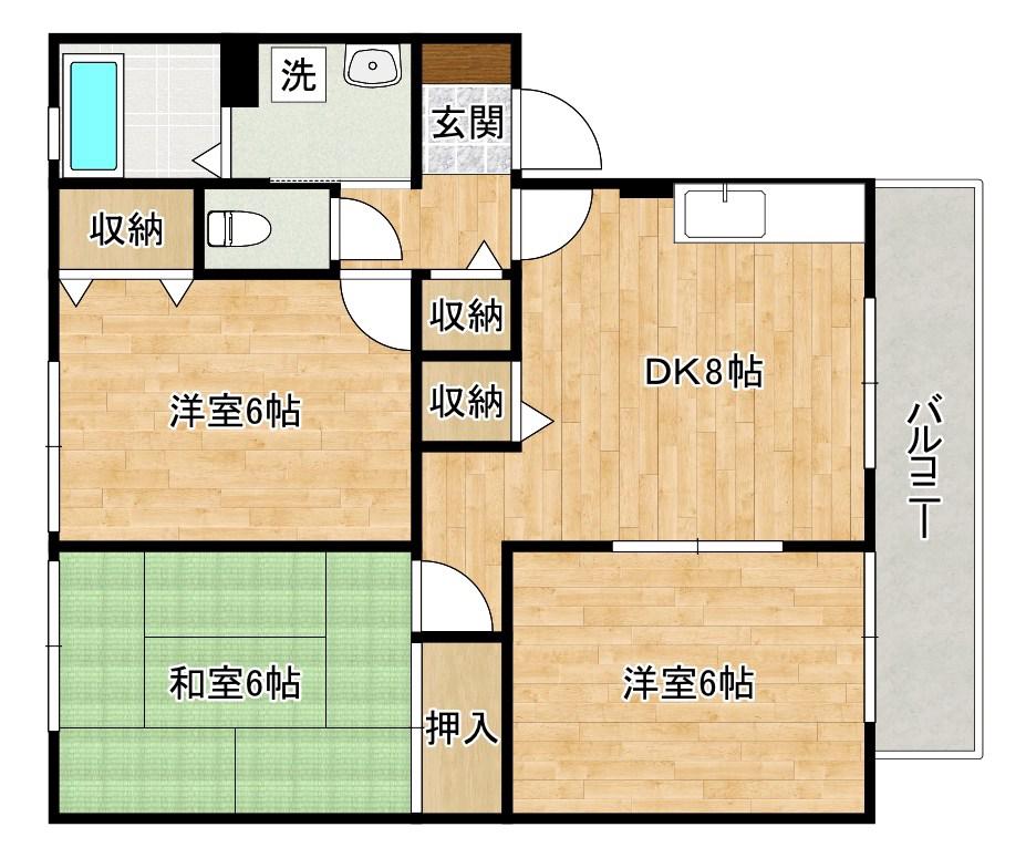 ウィンディア蜷田A棟(3LDK/2階)の間取り写真