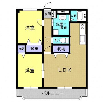 シャトーヴェレゾンII(2LDK/3階)の間取り写真
