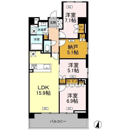 ロイヤルパークス仙台青葉通(3LDK/5階)の間取り写真