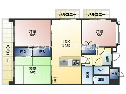 サンシティ駅南(3LDK/3階)の間取り写真