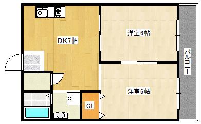 武庫之荘パークビレッジ(2DK/3階)の間取り写真