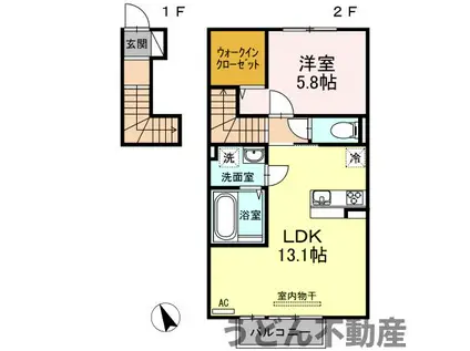 ヴェルデ・マーレ(1LDK/2階)の間取り写真