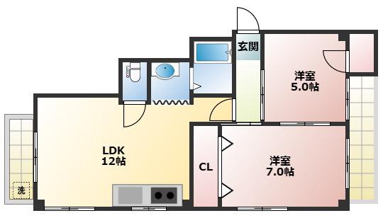阪神甲子園(2LDK/1階)の間取り写真