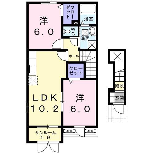 ストリートビレッジA(2LDK/2階)の間取り写真