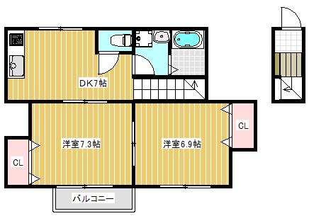 メープルハウス(2DK/2階)の間取り写真