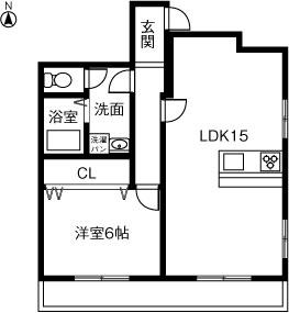 ハイツ長野N棟(1LDK/4階)の間取り写真