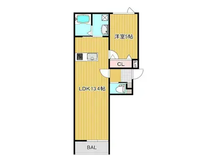 VERT.BONHEUR(1LDK/2階)の間取り写真