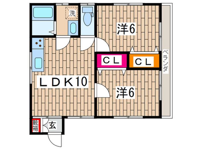 馬堀ハイツ(2LDK/2階)の間取り写真