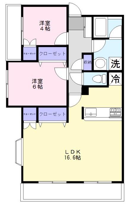 クレッシェンド(2LDK/3階)の間取り写真