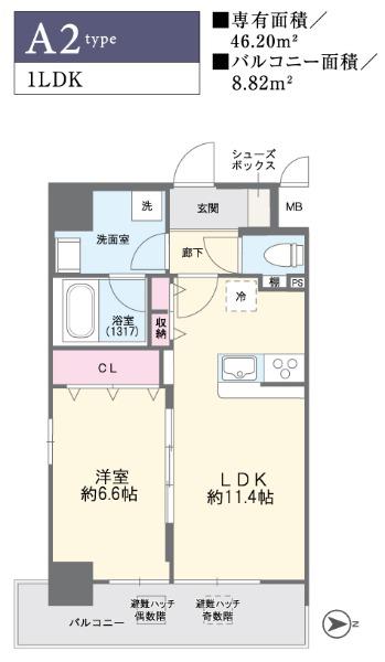 FUKU島之内(1LDK/4階)の間取り写真