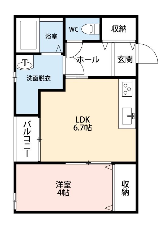 REVEメゾン九州病院前(1DK/1階)の間取り写真