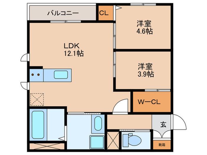 プレガーレ白木原駅前(2LDK/3階)の間取り写真
