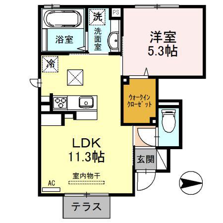 ピーチヒロハタ(1LDK/1階)の間取り写真