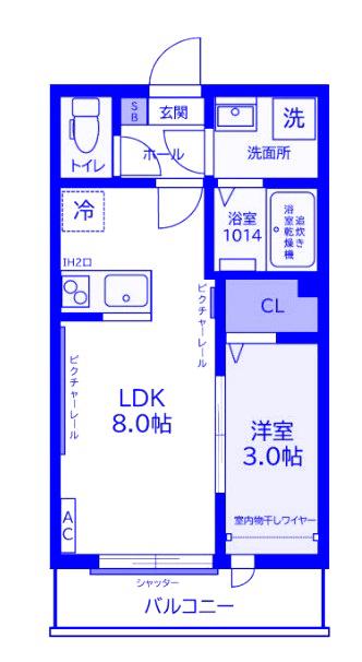 ガーデンヒルズ宮原(1LDK/1階)の間取り写真