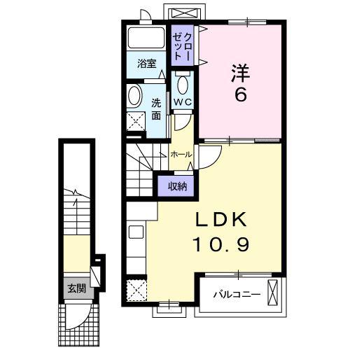 オアシスパーク21(1LDK/2階)の間取り写真