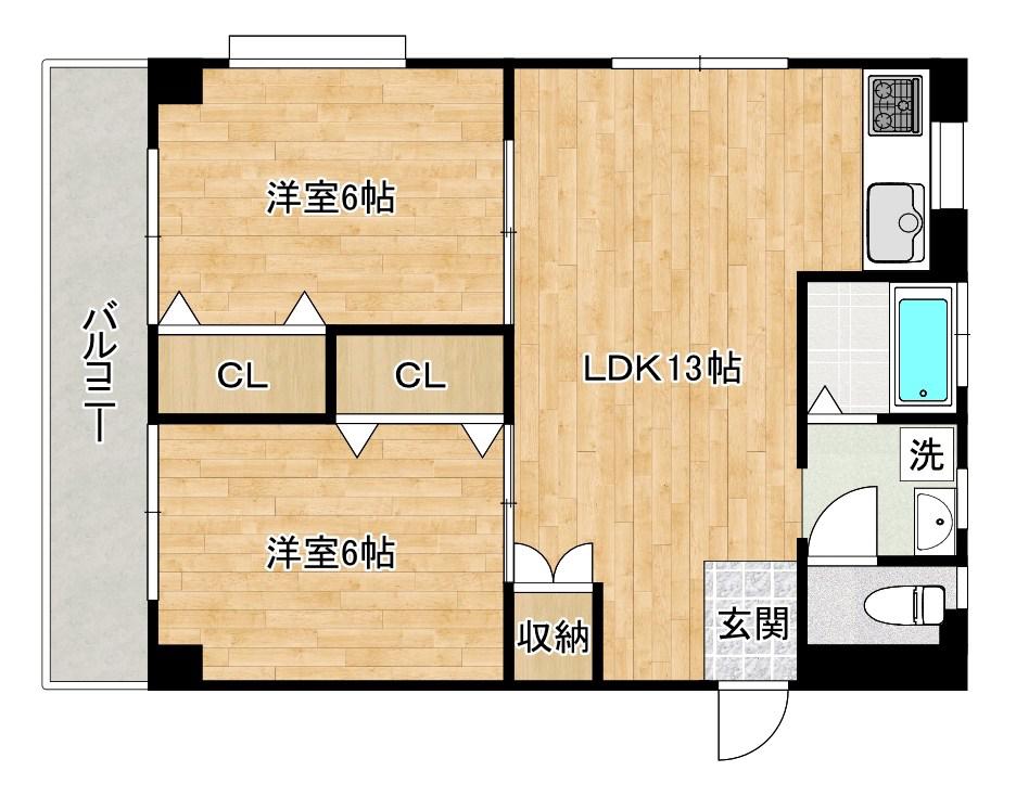 冨士ビル(2LDK/5階)の間取り写真
