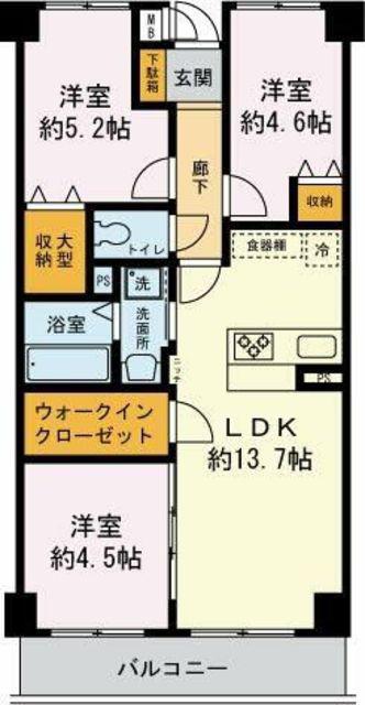 カーラホーチカタノ(3LDK/4階)の間取り写真