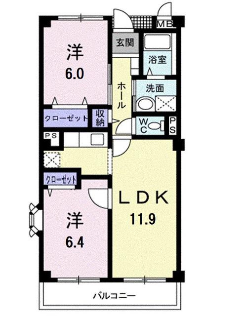 ソレアード・TSUKUBA(2LDK/3階)の間取り写真