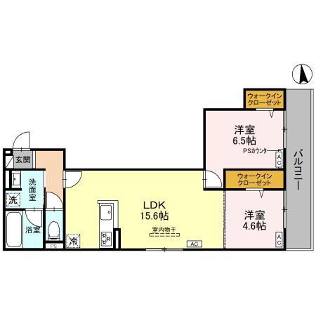 ハイダウェイ両替町(2LDK/2階)の間取り写真