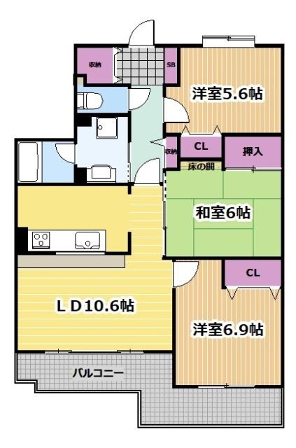 バンベール梅坪(3LDK/4階)の間取り写真