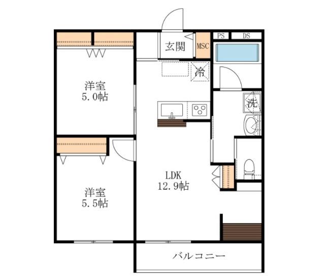 CARINO NOCE(2LDK/3階)の間取り写真