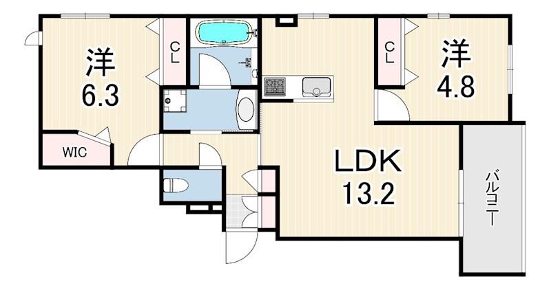 HEBEL 塚口 VERDURA(2LDK/2階)の間取り写真