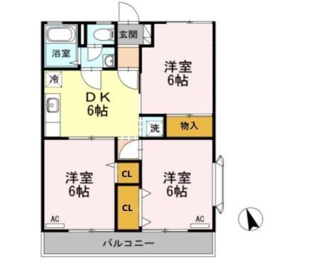 アヴァンティコートC棟(3DK/2階)の間取り写真
