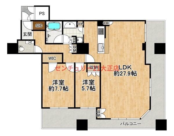 クロスタワー大阪ベイ(2LDK/6階)の間取り写真