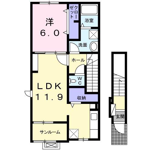 MARIAGE C(1LDK/2階)の間取り写真