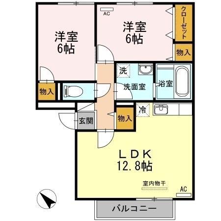 アドミレー樹太 D棟(2LDK/1階)の間取り写真