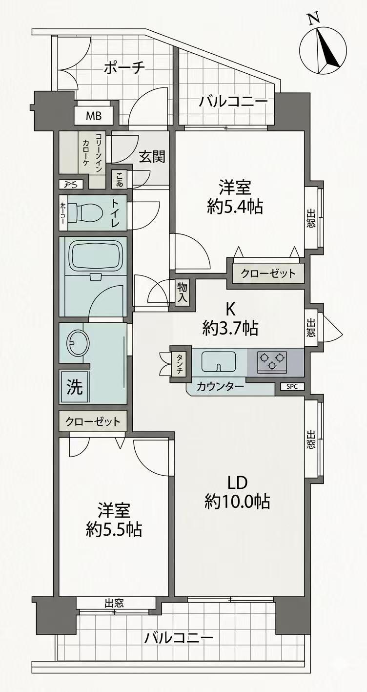 アーバンキャッスル根岸(2LDK/5階)の間取り写真