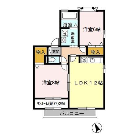 メイプルリーフ(2LDK/2階)の間取り写真