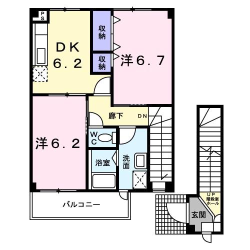あじさい I(2DK/2階)の間取り写真