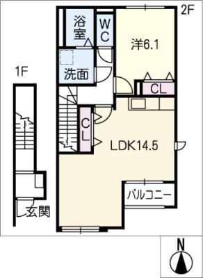 AZULII(1LDK/2階)の間取り写真