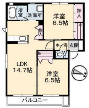 SAKURA A棟(2LDK/2階)の間取り写真