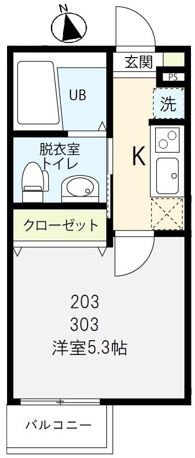 ガレオン船橋(1K/3階)の間取り写真