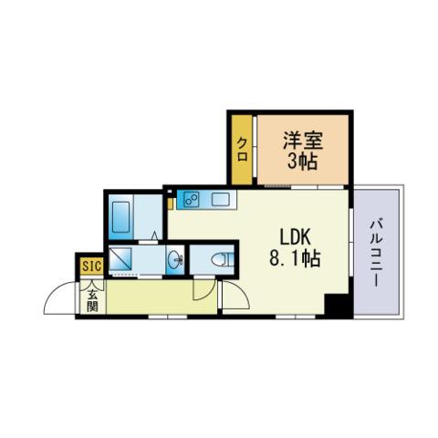 ラフレシーサ博多駅南Ⅵ(1LDK/6階)の間取り写真