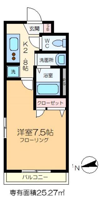 ヒルハイム綾瀬(1K/3階)の間取り写真