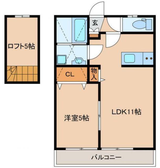 ハレクラニ唐津(1LDK/2階)の間取り写真
