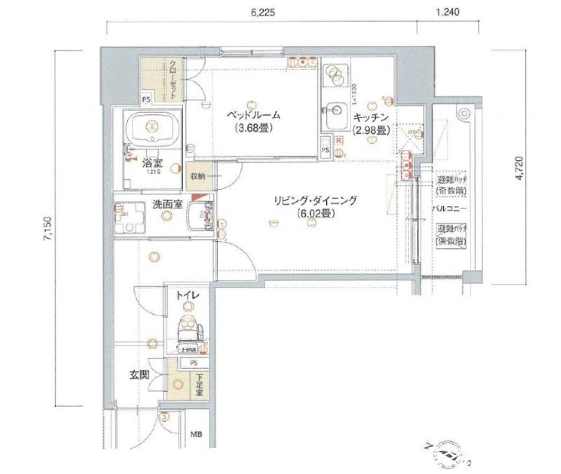 グランパーク県庁前(1LDK/6階)の間取り写真