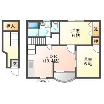 クレストール福泊A(2LDK/2階)の間取り写真