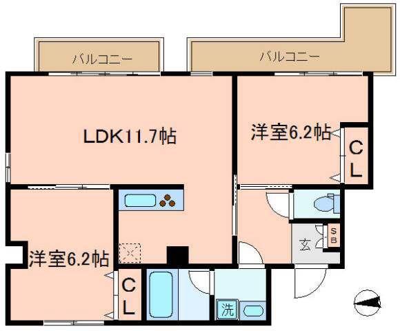 エクシード根岸 アメニティーレジデンス(2LDK/4階)の間取り写真