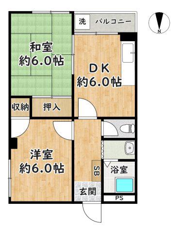 山中ハイツ(2DK/2階)の間取り写真