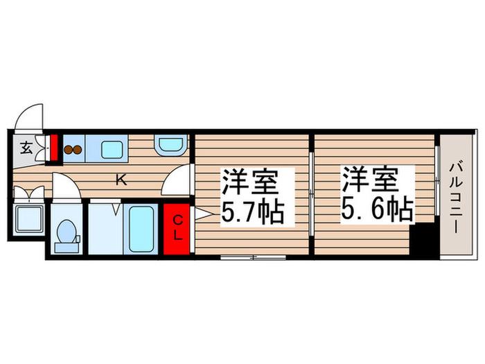 スパッジオ上野東(2K/6階)の間取り写真