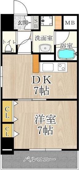 CITY SPIRE難波南(1DK/6階)の間取り写真