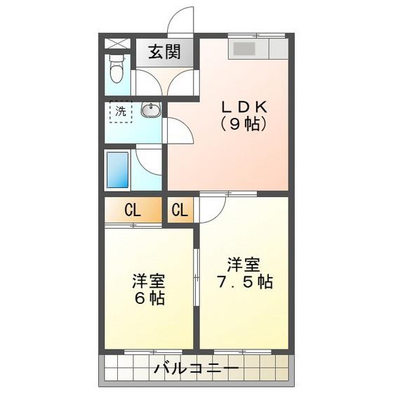 ヴェルジェ西条(2LDK/3階)の間取り写真