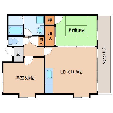 サザンプレース(2LDK/1階)の間取り写真