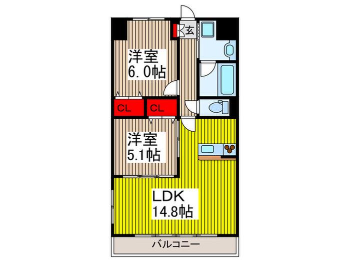 WITH IBIS(2LDK/3階)の間取り写真