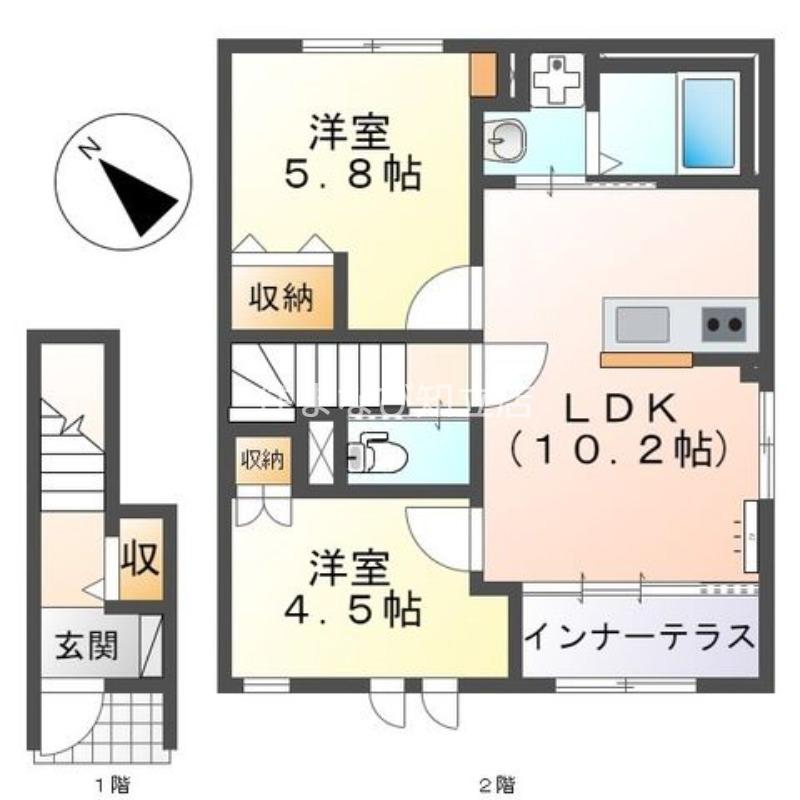 ハーブ安祥(2LDK/2階)の間取り写真